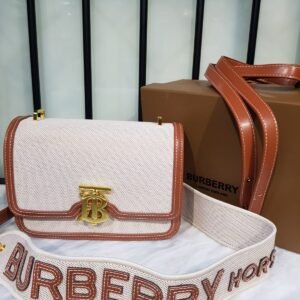 Burberry Two-Tone Canvas and Small TB Bag Natural/Malt Brown