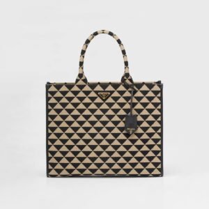 Prada Large Symbole Embroidered Fabric Handbag: